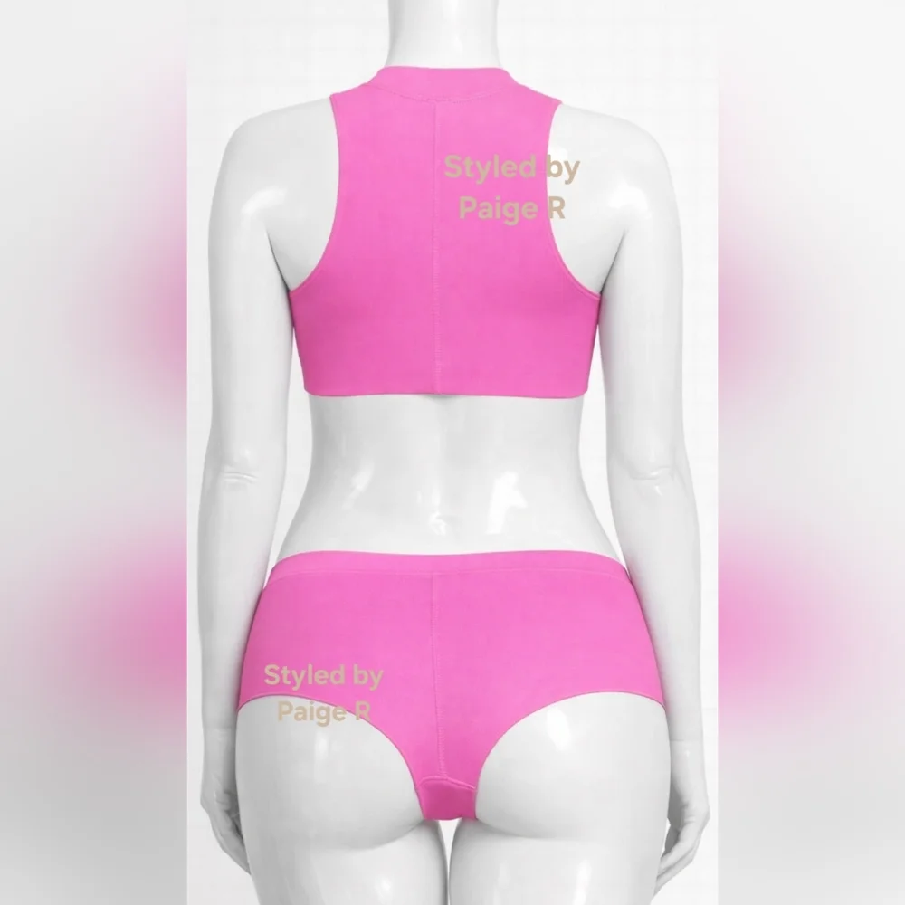 ❤️NWT SKIMS Sporty Scuba Wetsuit Swim Top + Hipster Swimsuit Set Pink TAFFY 3X